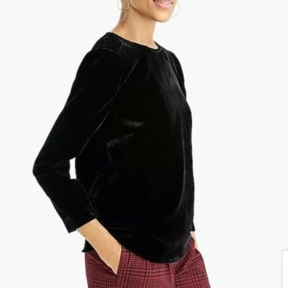J.Crew Black Velvet Puff Sleeve Blouse - Picture 1 of 5